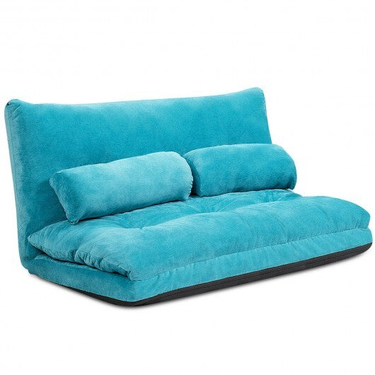 6-Position Adjustable Sleeper Lounge Couch with 2 Pillows-Blue - Color: Blue