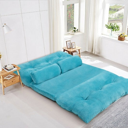 6-Position Adjustable Sleeper Lounge Couch with 2 Pillows-Blue - Color: Blue