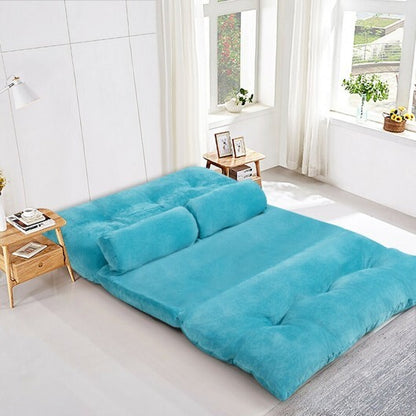 6-Position Adjustable Sleeper Lounge Couch with 2 Pillows-Blue - Color: Blue