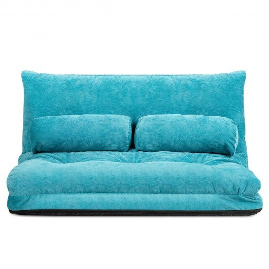 6-Position Adjustable Sleeper Lounge Couch with 2 Pillows-Blue - Color: Blue