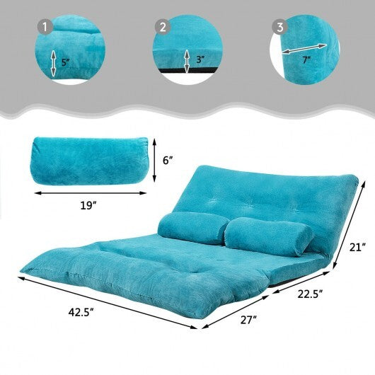 6-Position Adjustable Sleeper Lounge Couch with 2 Pillows-Blue - Color: Blue