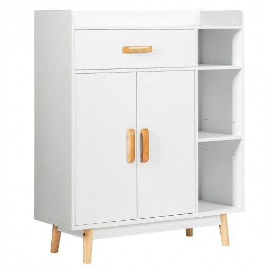 Floor Storage Cabinet Free Standing Cupboard Chest - Color: White