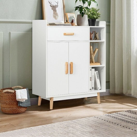 Floor Storage Cabinet Free Standing Cupboard Chest - Color: White