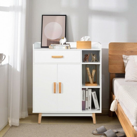 Floor Storage Cabinet Free Standing Cupboard Chest - Color: White