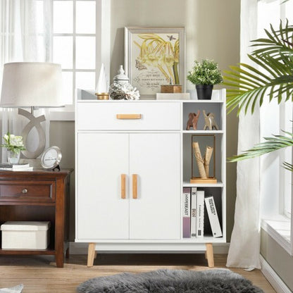 Floor Storage Cabinet Free Standing Cupboard Chest - Color: White