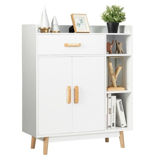 Floor Storage Cabinet Free Standing Cupboard Chest - Color: White