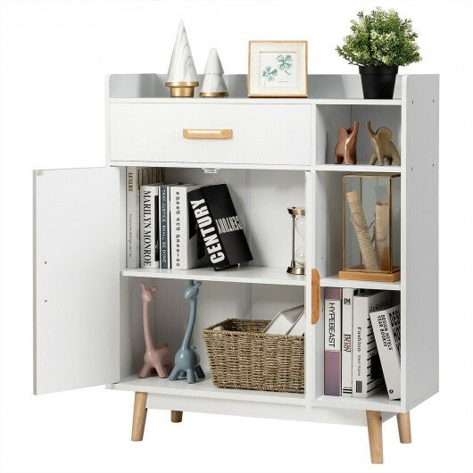 Floor Storage Cabinet Free Standing Cupboard Chest - Color: White