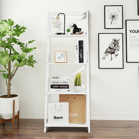 2 Pieces 4-Tier Wood Display Storage Bookshelf Set-White - Color: White