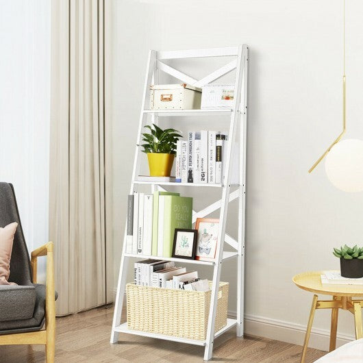 2 Pieces 4-Tier Wood Display Storage Bookshelf Set-White - Color: White