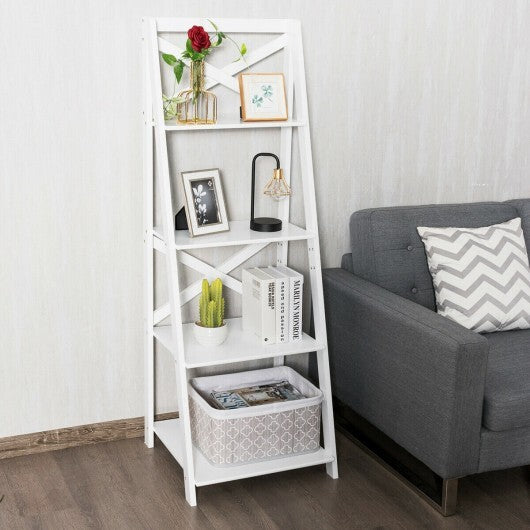 2 Pieces 4-Tier Wood Display Storage Bookshelf Set-White - Color: White