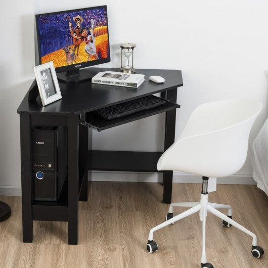 Wooden Study Computer Corner Desk with Drawer-Black - Color: Black