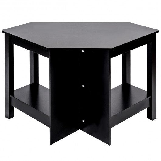 Wooden Study Computer Corner Desk with Drawer-Black - Color: Black