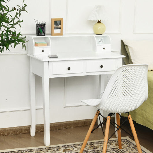 Writing Desk 2-Tier Vanity Desk Computer Desk with 4 Drawers-White - Color: White