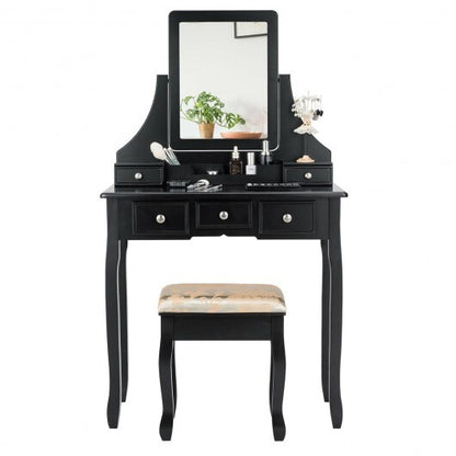 5 Drawers Removable Box Makeup Dressing Vanity Set-Black - Color: Black