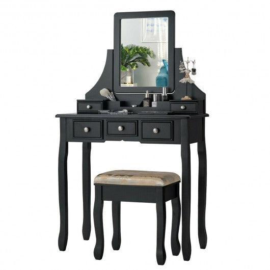 5 Drawers Removable Box Makeup Dressing Vanity Set-Black - Color: Black