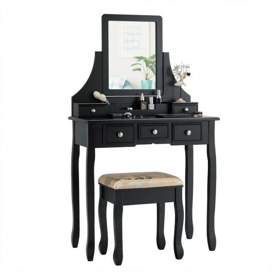 5 Drawers Removable Box Makeup Dressing Vanity Set-Black - Color: Black