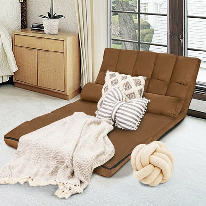 6-Position Foldable Floor Sofa Bed with Detachable Cloth Cover-Brown - Color: Brown