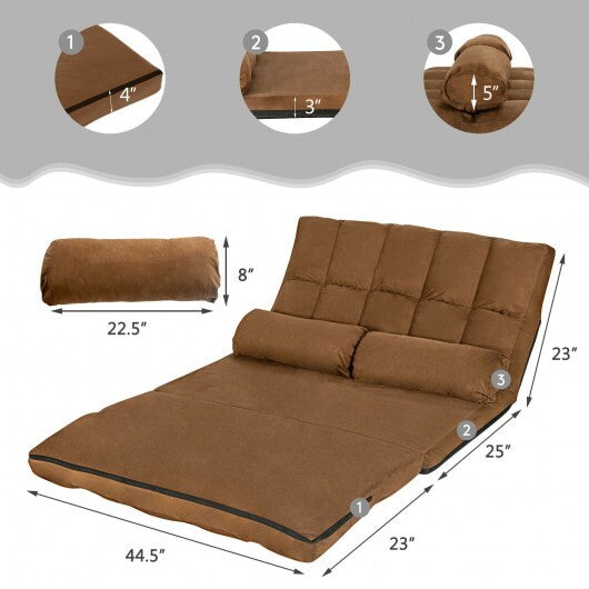 6-Position Foldable Floor Sofa Bed with Detachable Cloth Cover-Brown - Color: Brown