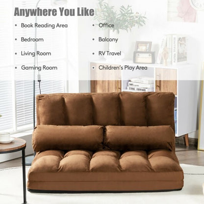 6-Position Foldable Floor Sofa Bed with Detachable Cloth Cover-Brown - Color: Brown