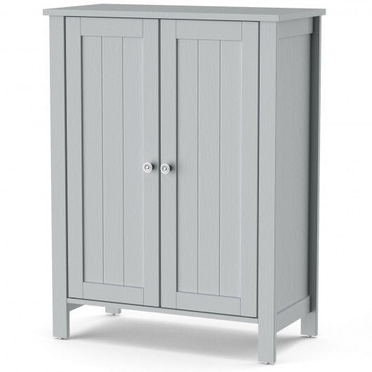 2-Door Bathroom Floor Storage Cabinet Space Saver Organizer-Gray - Color: Gray