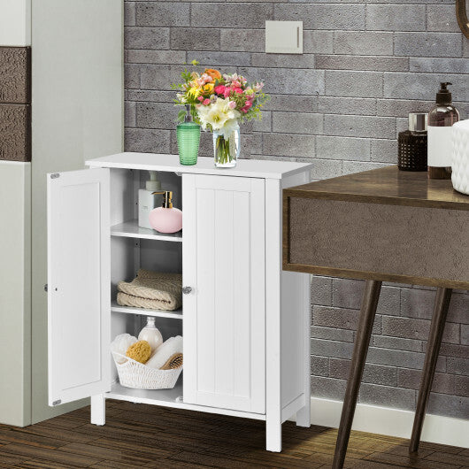 2-Door Bathroom Floor Storage Cabinet with Adjustable Shelf - Color: White