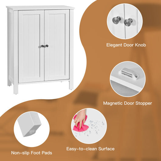 2-Door Bathroom Floor Storage Cabinet with Adjustable Shelf - Color: White