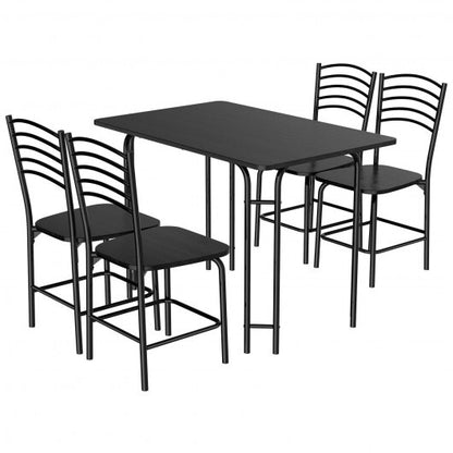 5 Pieces Wood Rectangular Dining Table Set - Color: Black