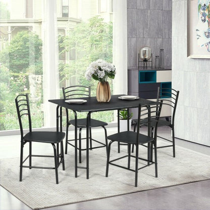 5 Pieces Wood Rectangular Dining Table Set - Color: Black