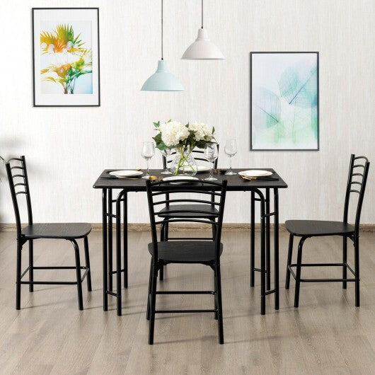 5 Pieces Wood Rectangular Dining Table Set - Color: Black