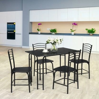 5 Pieces Wood Rectangular Dining Table Set - Color: Black