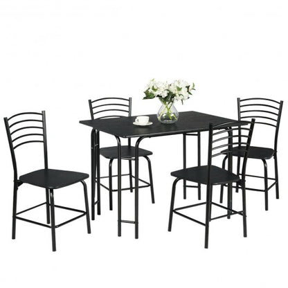 5 Pieces Wood Rectangular Dining Table Set - Color: Black