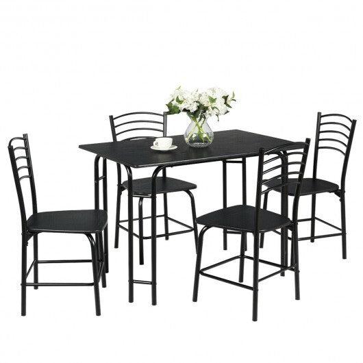 5 Pieces Wood Rectangular Dining Table Set - Color: Black