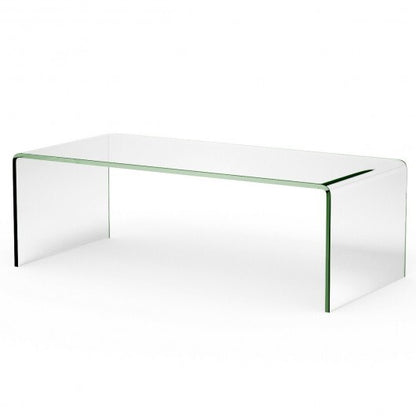 42 x 19.7 Inch Clear Tempered Glass Coffee Table with Rounded Edges-Transparent - Color: Transparent