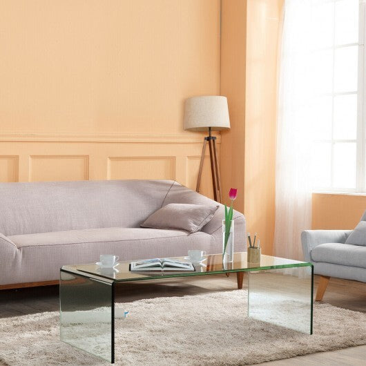 42 x 19.7 Inch Clear Tempered Glass Coffee Table with Rounded Edges-Transparent - Color: Transparent