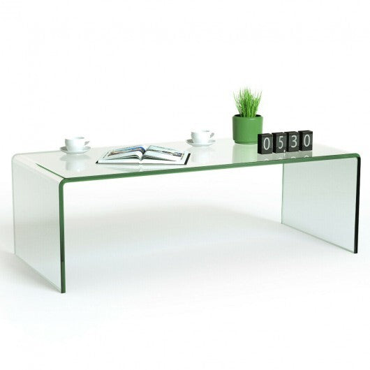 42 x 19.7 Inch Clear Tempered Glass Coffee Table with Rounded Edges-Transparent - Color: Transparent