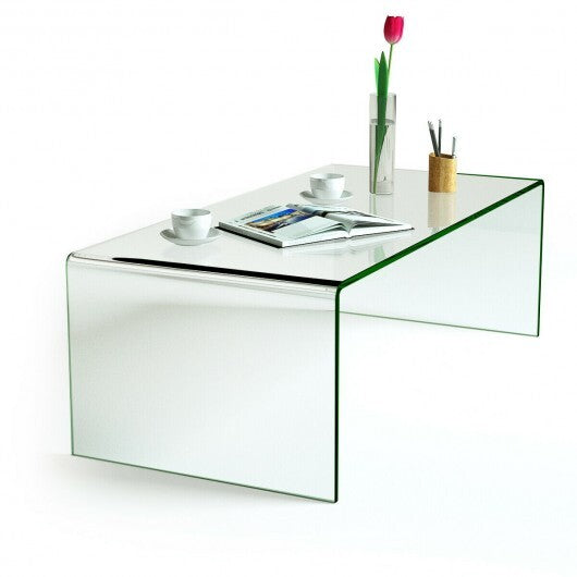 42 x 19.7 Inch Clear Tempered Glass Coffee Table with Rounded Edges-Transparent - Color: Transparent