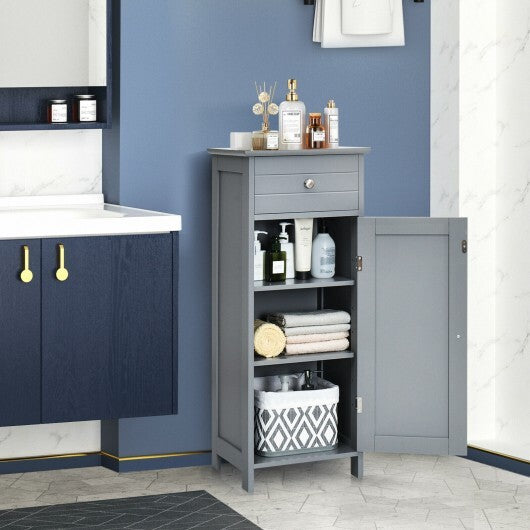 Wooden Storage Free-Standing Floor Cabinet with Drawer and Shelf-Gray - Color: Gray