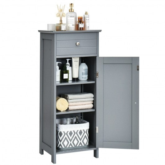 Wooden Storage Free-Standing Floor Cabinet with Drawer and Shelf-Gray - Color: Gray