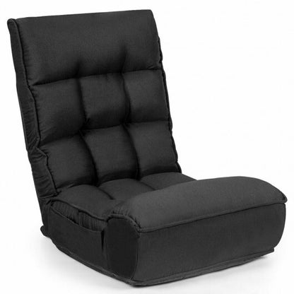 4-Position Adjustable Floor Chair Folding Lazy Sofa-Black - Color: Black