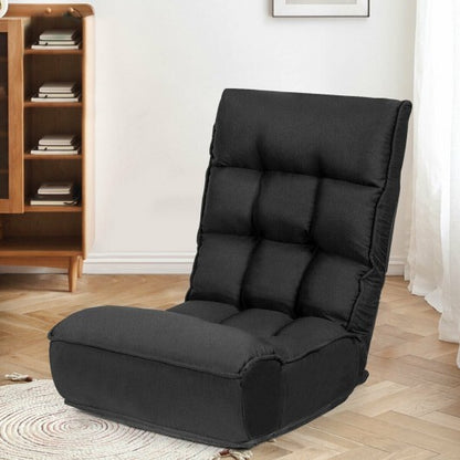 4-Position Adjustable Floor Chair Folding Lazy Sofa-Black - Color: Black