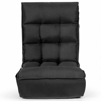 4-Position Adjustable Floor Chair Folding Lazy Sofa-Black - Color: Black