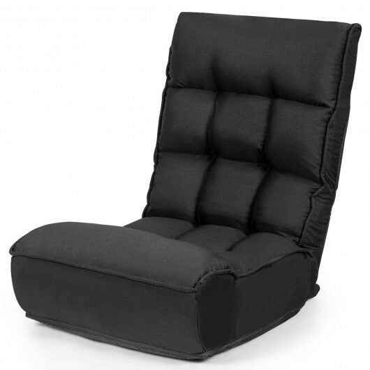 4-Position Adjustable Floor Chair Folding Lazy Sofa-Black - Color: Black