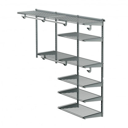 Adjustable Closet Organizer Kit with Shelves and Hanging Rods for 4 to 6 Feet-Gray - Color: Gray