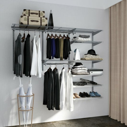 Adjustable Closet Organizer Kit with Shelves and Hanging Rods for 4 to 6 Feet-Gray - Color: Gray