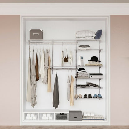 Adjustable Closet Organizer Kit with Shelves and Hanging Rods for 4 to 6 Feet-Gray - Color: Gray