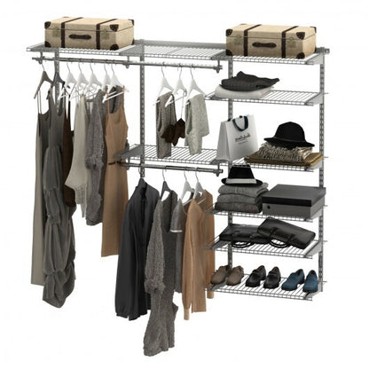 Adjustable Closet Organizer Kit with Shelves and Hanging Rods for 4 to 6 Feet-Gray - Color: Gray