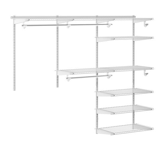 Adjustable Closet Organizer Kit with Shelves and Hanging Rods for 4 to 6 Feet-White - Color: White