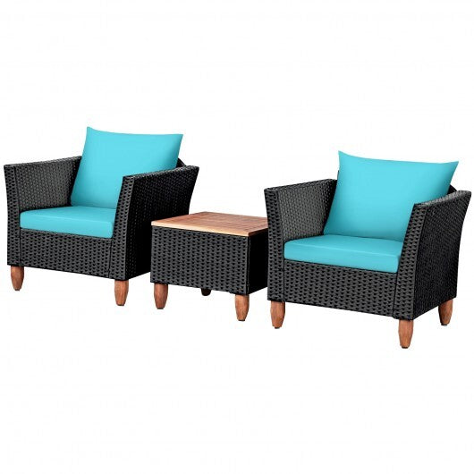 3 Pieces Outdoor Patio Rattan Furniture Set-Turquoise - Color: Turquoise