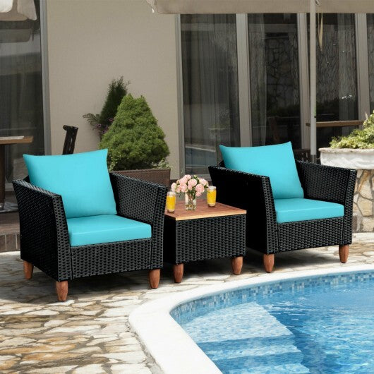 3 Pieces Outdoor Patio Rattan Furniture Set-Turquoise - Color: Turquoise