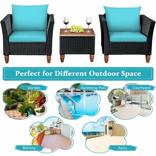 3 Pieces Outdoor Patio Rattan Furniture Set-Turquoise - Color: Turquoise